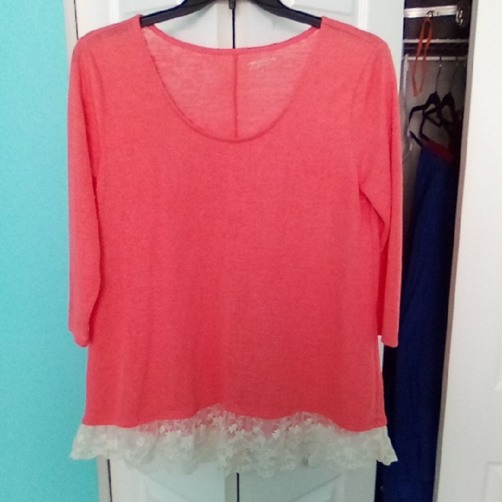 Elegant Coral Lace Hem Blouse